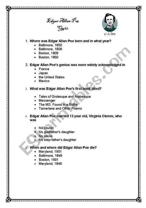 Edgar Allan Poe Activities Worksheets Pdf