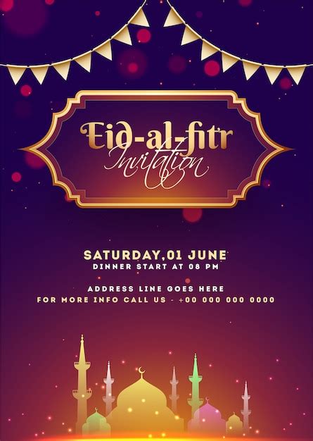Diseño De Tarjeta De Invitación De Eid Al Fitr Con Ilustración