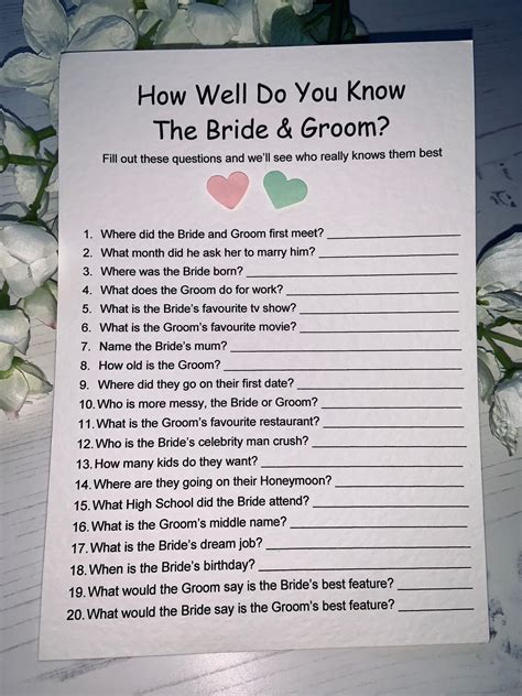 Pack Of 10 How Well Do You Know The Bride And Groom Cardsgame