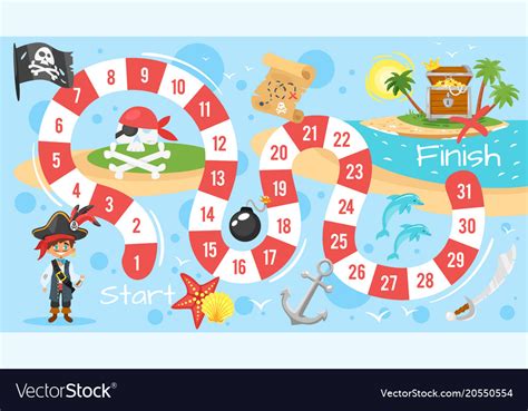 Pirate Board Game Template Royalty Free Vector Image