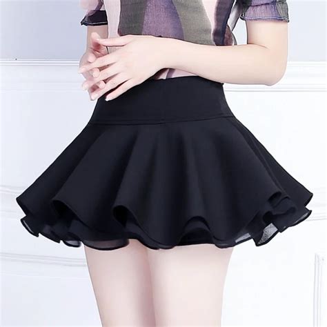 Women Ruffle Pleated Short Skirt Chiffon Stretchy Waist A Line Skater Mini Skirt 2018 In Skirts