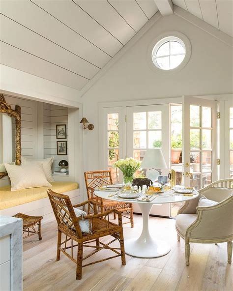 Cathedral ceilings normally mirror the roof structure and have sides that slope and. Chic dining room features a shiplap vaulted ceiling placed ...