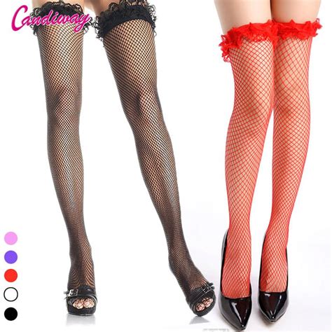 Hold Ups With Lace Tops Fever Fashion Sexy Women Fishnet High Knee