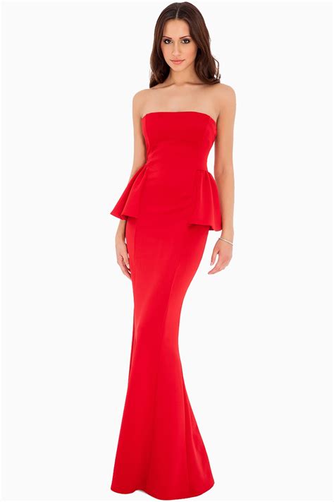 Goddiva Jennifer Peplum Maxi Dress In Red Iclothing