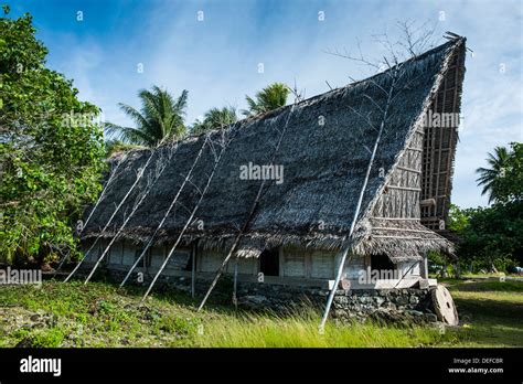 Traditional Thatched Roof Hut Island Of Yap Federated States Of