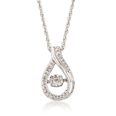Diamond Accent Floating Teardrop Pendant Necklace In Sterling Silver
