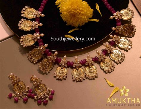 Lakshmi Kasu Necklace With Rubies And Polkis Indian Jewellery Designs