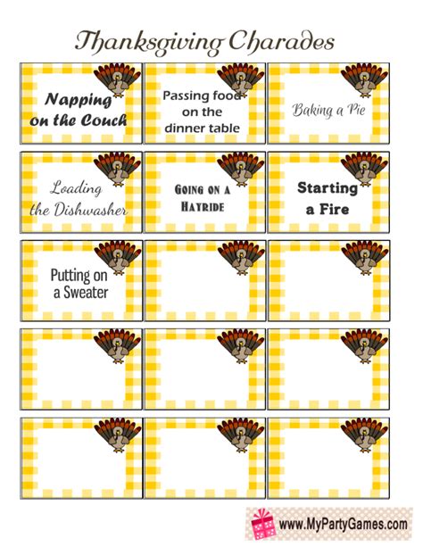 22 Free Printable Thanksgiving Charades Cards