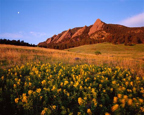 Golden Banner And Moonset Boulder Colorado Thomas Mangan