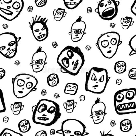 Doodles Faces Pattern Stock Vector Illustration Of Characters 102922398