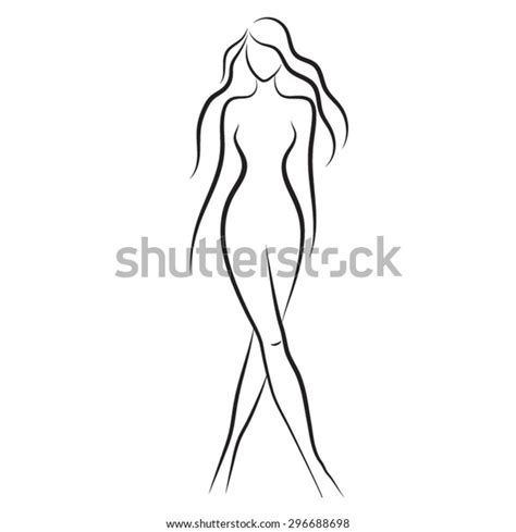 Silhouette Of Beautiful Nude Woman Vector Illustration Fashion Girl With Long Hair Isolated