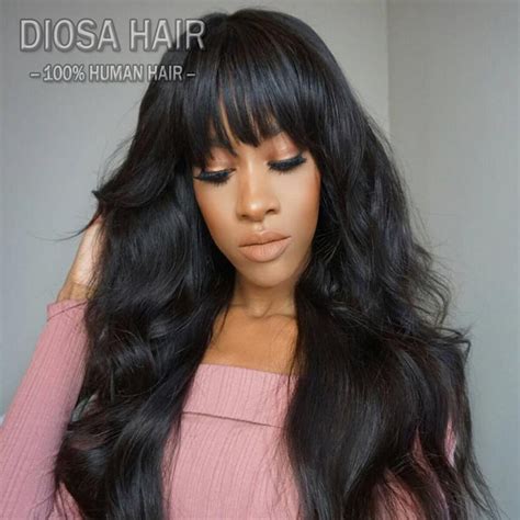 Hot Wavy Glueless Full Lace Wig With Bangs Peruvian Virgin Hair Full