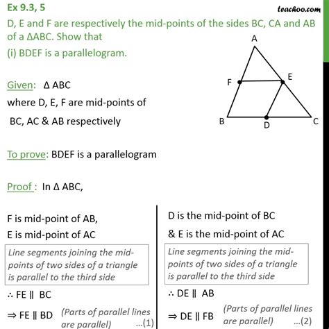 Question 5 D E And F Are The Mid Points Of Sides BC CA