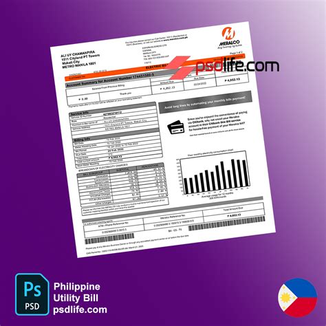 Philippines Meralco Electricity Utility Bill Template Fully Editable
