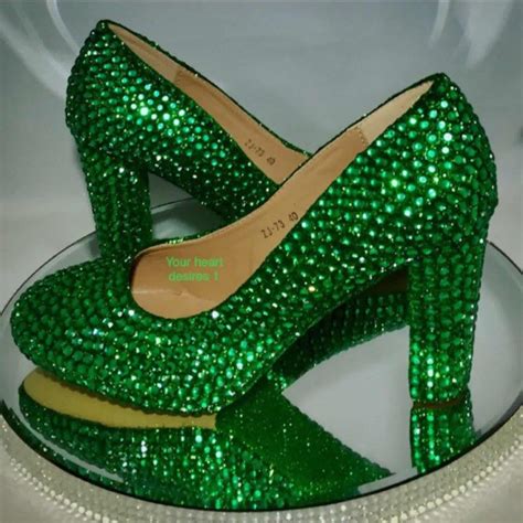 emerald green shoes block heel crystal pumps wedding bridal etsy