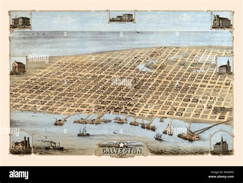 Historical Panorama Of Galveston Texas Circa 1871 Stock Photo Alamy