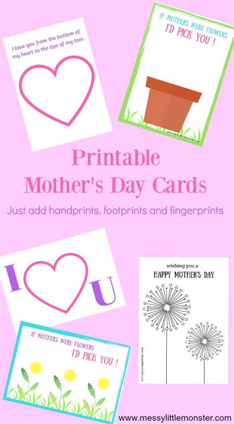 This post includes affiliate links. Printable Mother's Day Cards - Just add handprints or ...