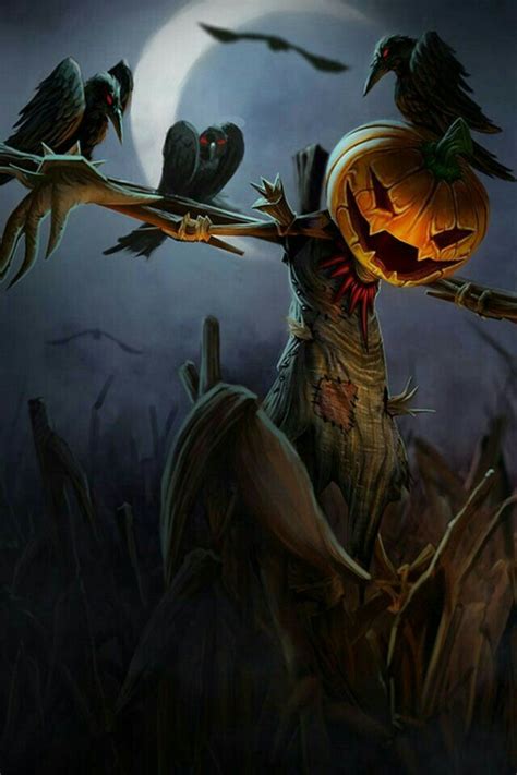 Halloween Art Pumpkinjack O Lanterns Ravens Scare Crow In The