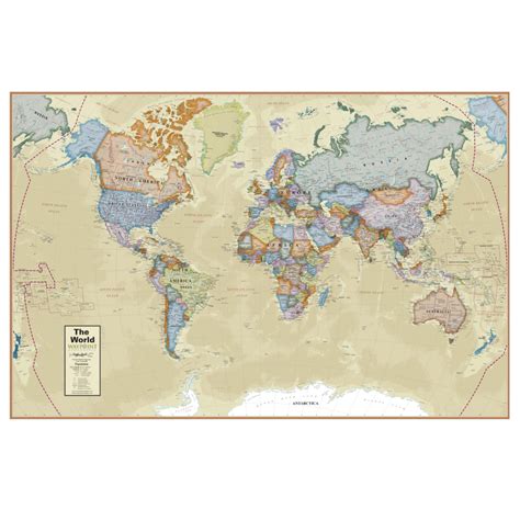 Waypoint Geographic Wall Map Of The World With Classic Ocean Poster