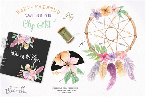 Dreamcatcher Watercolor Floral Feather Set By Bloomella On Behance