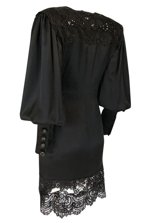 Emanuel Ungaro Black Sequin Lace And Silk Satin Dress C1988 For Sale