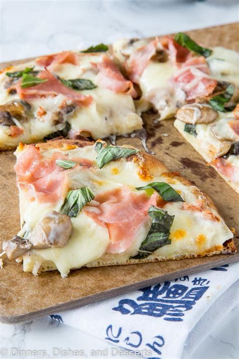 Mushroom And Ham White Pizza Dinners Dishes And Desserts