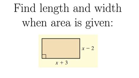 Find Length And Width Of A Rectangle When Area Is Given Youtube