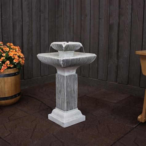 Sunnydaze Square 2 Tier Outdoor Bird Bath Water Fountain With Led