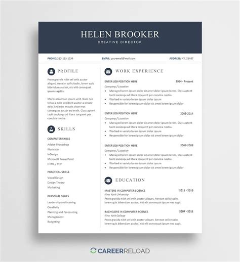 These are in different formats like ms word, psd, pdf, and ai. Free Word Resume Templates - Free Microsoft Word CV Templates