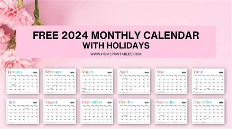 2024 Calendar With Holidays Printable Free Lesly Novelia