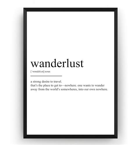 Wanderlust Definition Print Poster Travel Wall Art Quote Typography