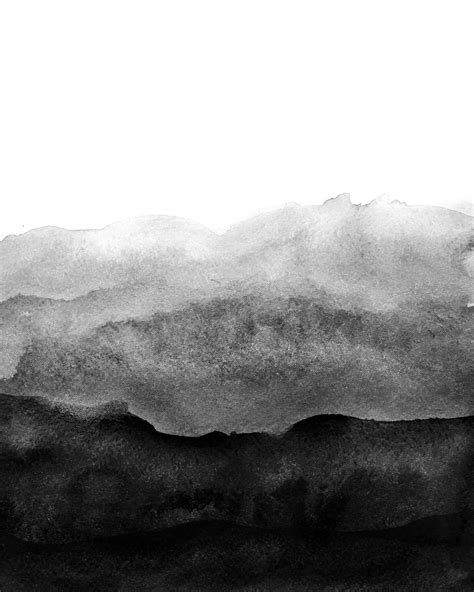 Black And White Watercolor Painting Of Mountains