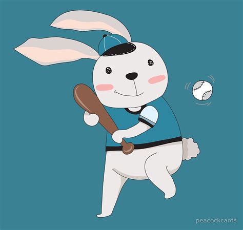 Cartoon Animals Bunny Rabbit Plays Baseball Baseball Throw Pillow
