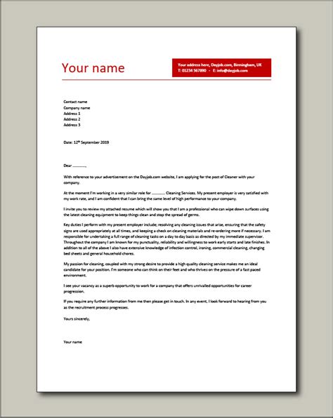Create great cvs with examples. Free Cleaner cover letter example 6