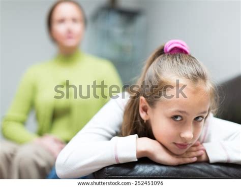 Unpleased Mother Scolding Sad Little Daughter Stock Photo 252451096