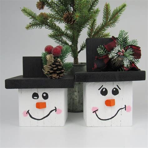 Handmade And Hand Painted Adorable Wood Snowmen Set