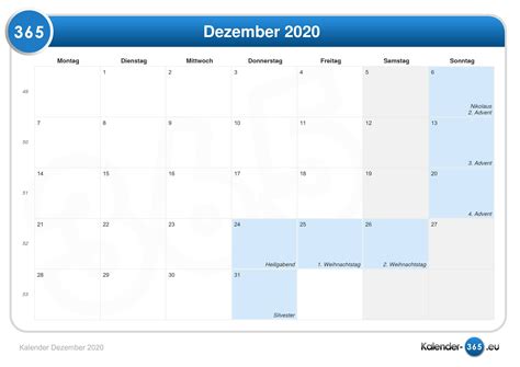 December 2020 is observed as. Kalender Dezember 2020