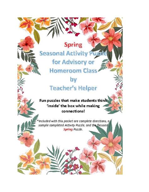 Spring Activity Puzzle Advisory Or Homeroom Class Grades 4 12 Classful