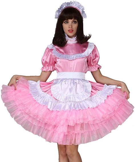 Sissy Maid Pink Satin Lockable Dress Cosplay Costume Tailor Made Unisex