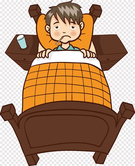 Sick Man Lying On Bed Illustration Child Body Temperature Sick Boy