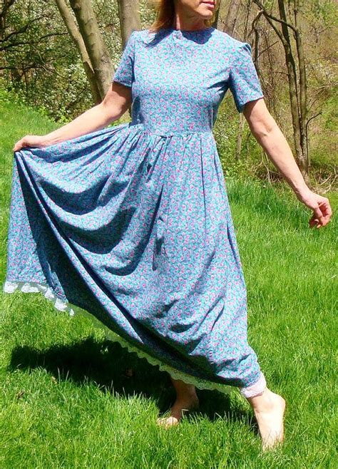 Vintage Prairie Pioneer Dress Aqua Blue Purple Floral Modest Etsy