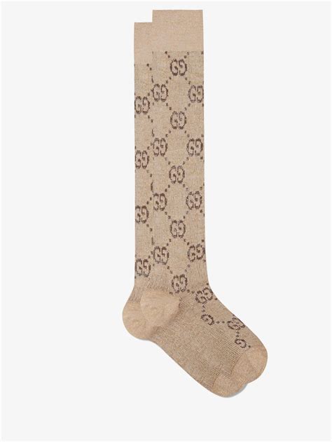 Neutral Gg Jacquard Cotton Blend Knee High Socks Gucci