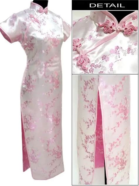 Hot Sale Light Pink Women Satin Cheongsam Classic Long Dress Qipao Flower Size S M L Xl Xxl Xxxl