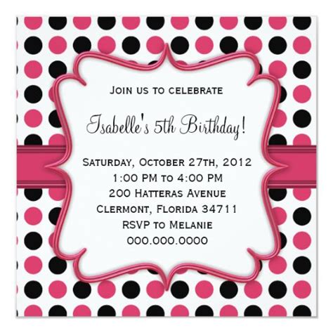 Pink And Black Polka Dot Birthday Invitation Zazzle