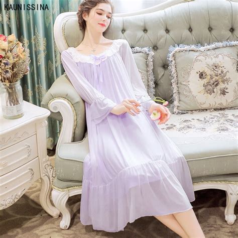 Women Long Sleeve Nightdress Modal Lace Spring Autumn Palace Princess