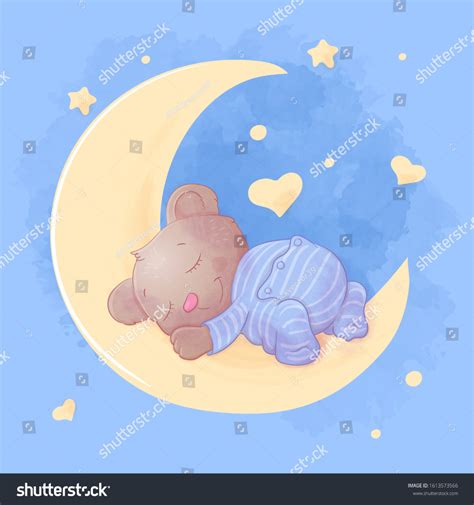 Cute Cartoon Bear Sleeps On Moon Stock Vector Royalty Free 1613573566
