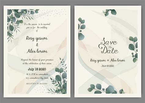 Greenery Wedding Invitation Template Eucalyptus Wedding Invitation