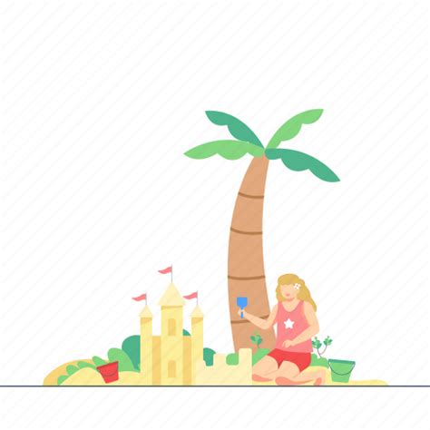 Summer Girl Beach Vacation Female Holiday Palm Illustration