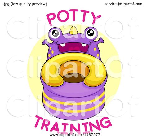 Clipart Of A Friendly Monster Toilet Training Potty With Text Royalty
