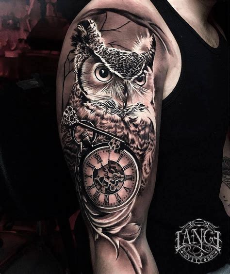 12 Best Owl And Clock Tattoo Ideas In 2020 Realistic Owl Tattoo Owl Tattoo Drawings Owl
